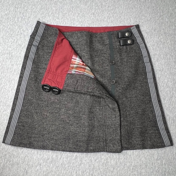 PrAna Quincy Grey Tweed Wool Buckled Wrap Skirt | Red| | Size Small - Picture 5 of 14